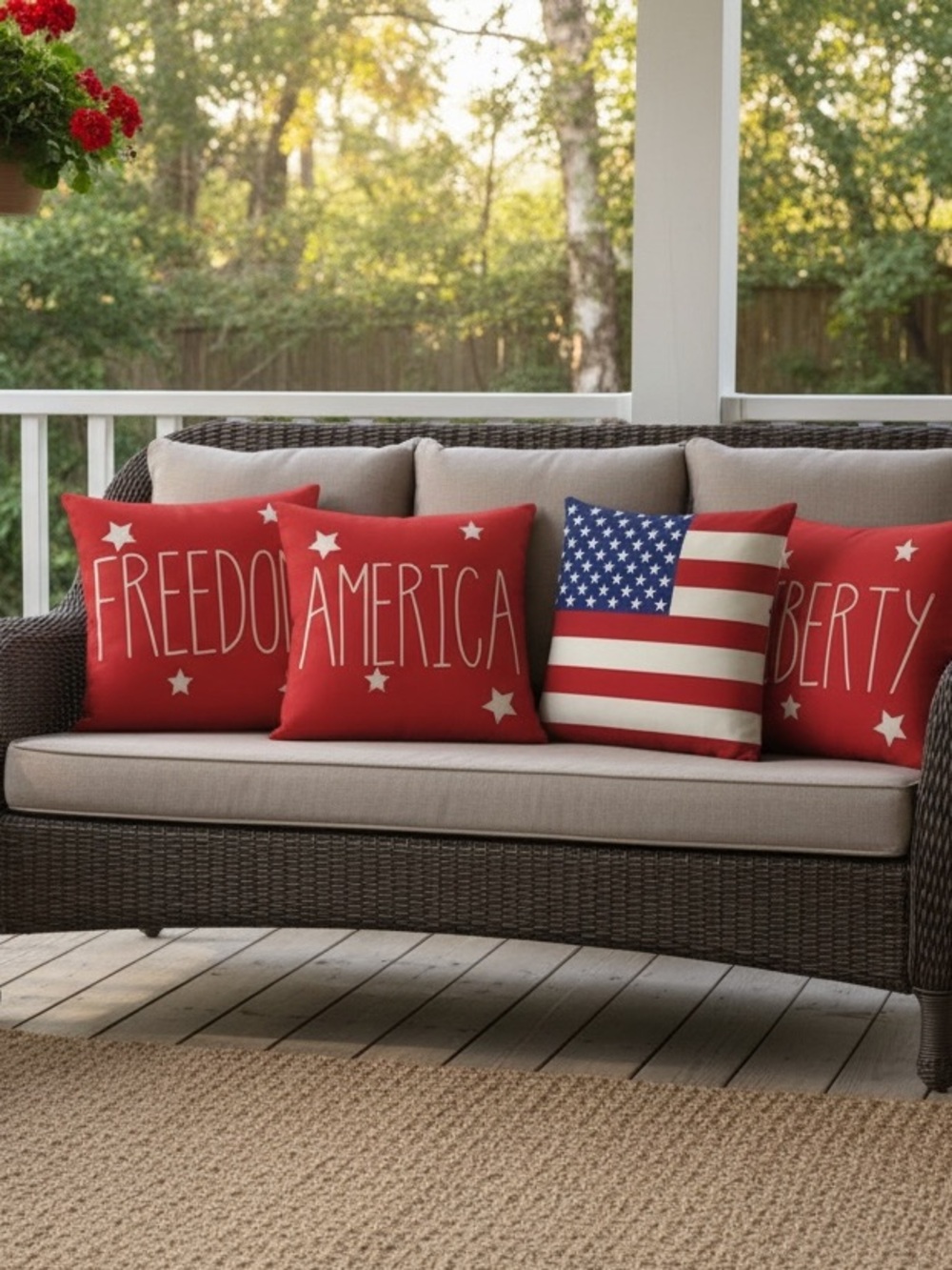Patriotic Pillow Covers America Freedom Liberty Flag Set of Four 4th of July